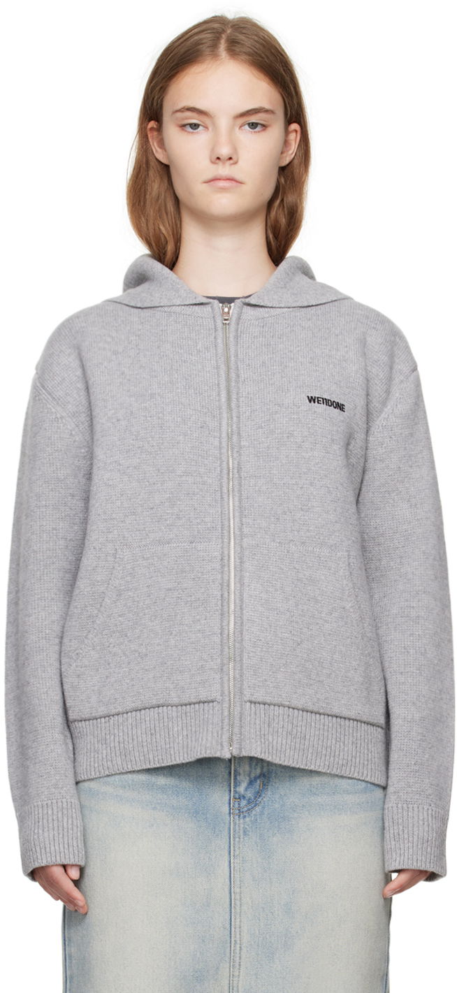 Huppari We11done We11done Embroidered-Logo Zip-Up Hoodie Harmaa | WD-KJ2-24-605-W-GY, 0