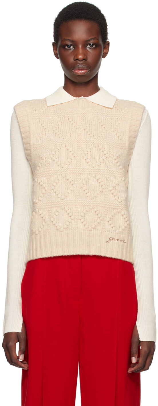 Liivi GANNI Beige Cable Knit Vest Beige | K2221