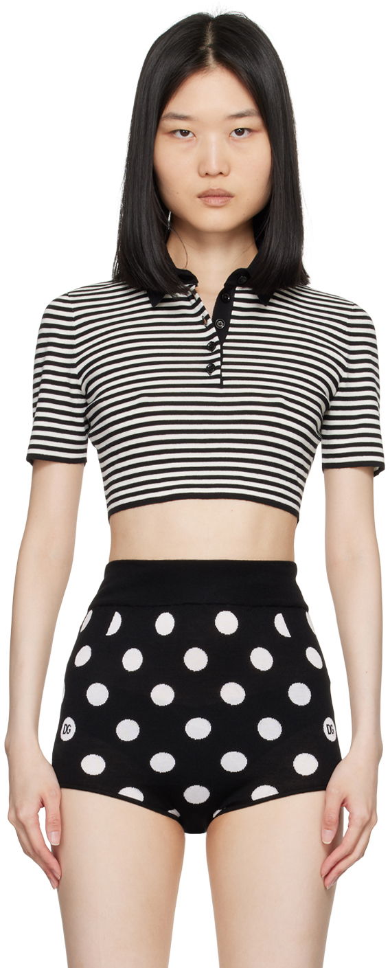 Crop top Dolce & Gabbana Dolce&Gabbana Striped Cropped Polo Musta | FXZ09T JCVY4