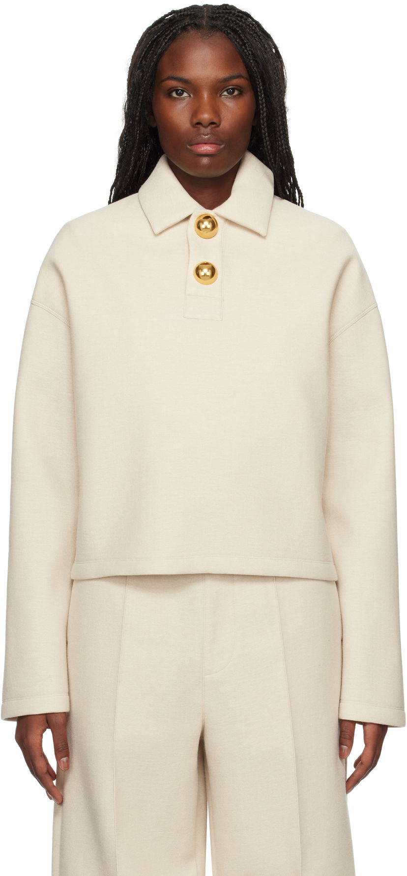 Poolopaita AMI Wool Cropped Polo Beige | FPL318.750