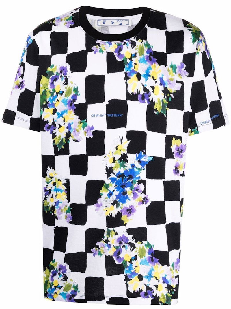T-paita Off-White Check Flowers T-shirt Black/White Monivärinen | OMAA027S21JER0268400
