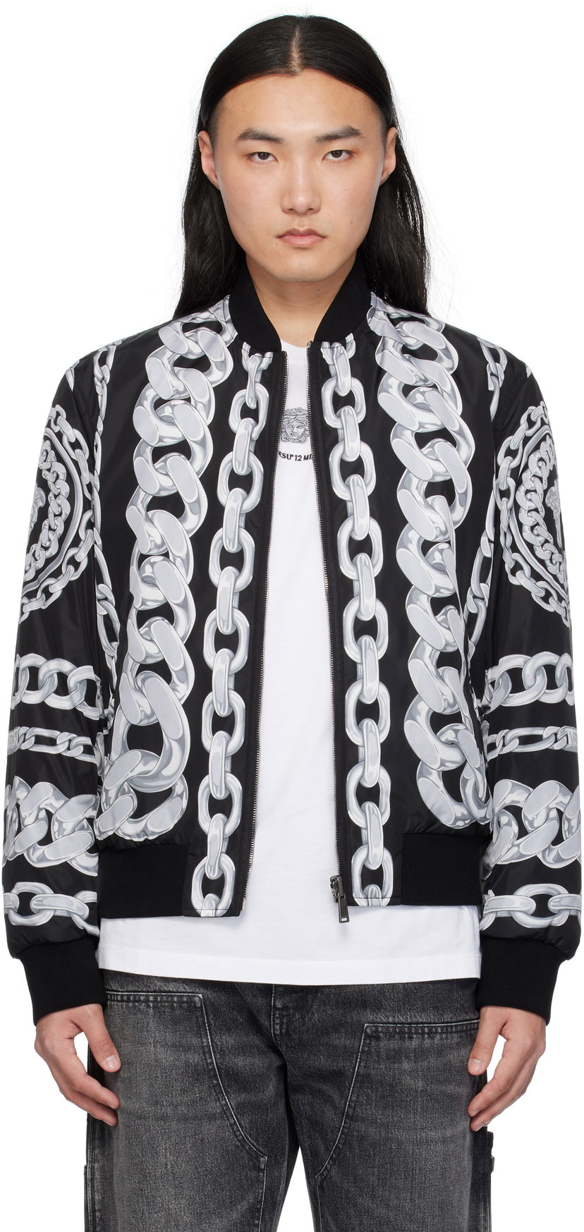 Bomber-takki Versace Versace Medusa Chains Reversible Bomber Jacket Musta | 1018824_1A13441
