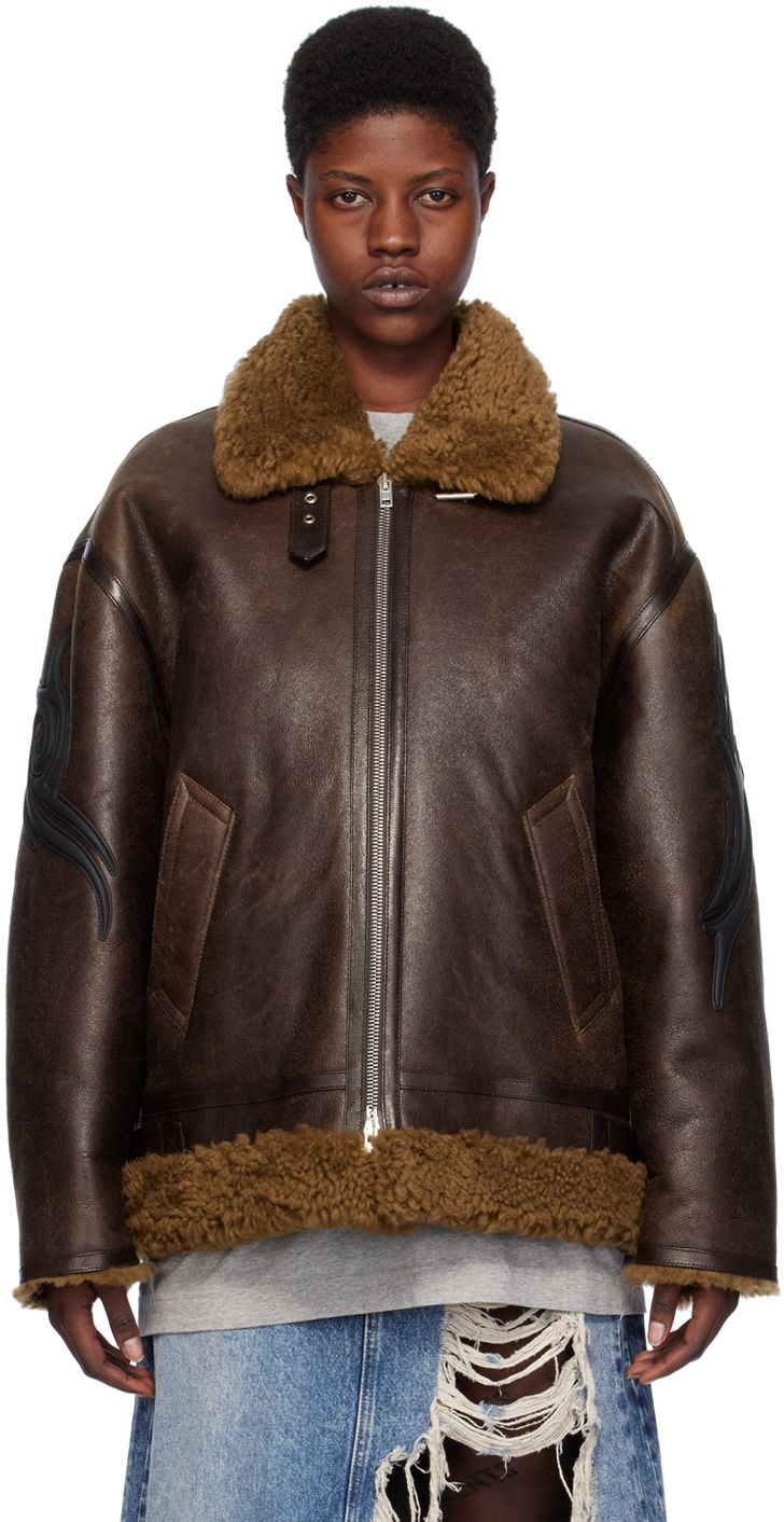 Bomber-takki VETEMENTS Graphic Shearling Jacket Ruskea | UE64JA920O