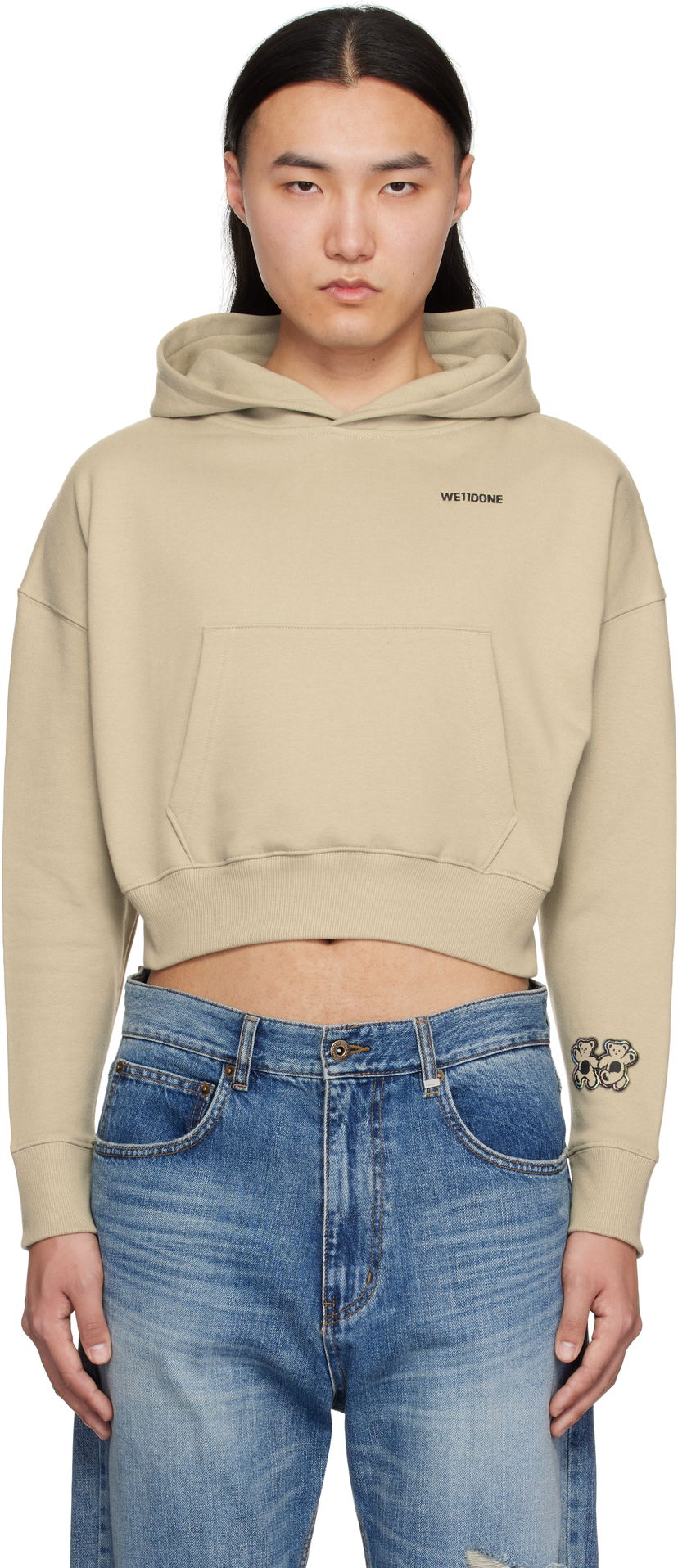 Huppari We11done We11done Teddy Twins Cropped Hoodie Beige | WD-TH0-25-841-U-KK