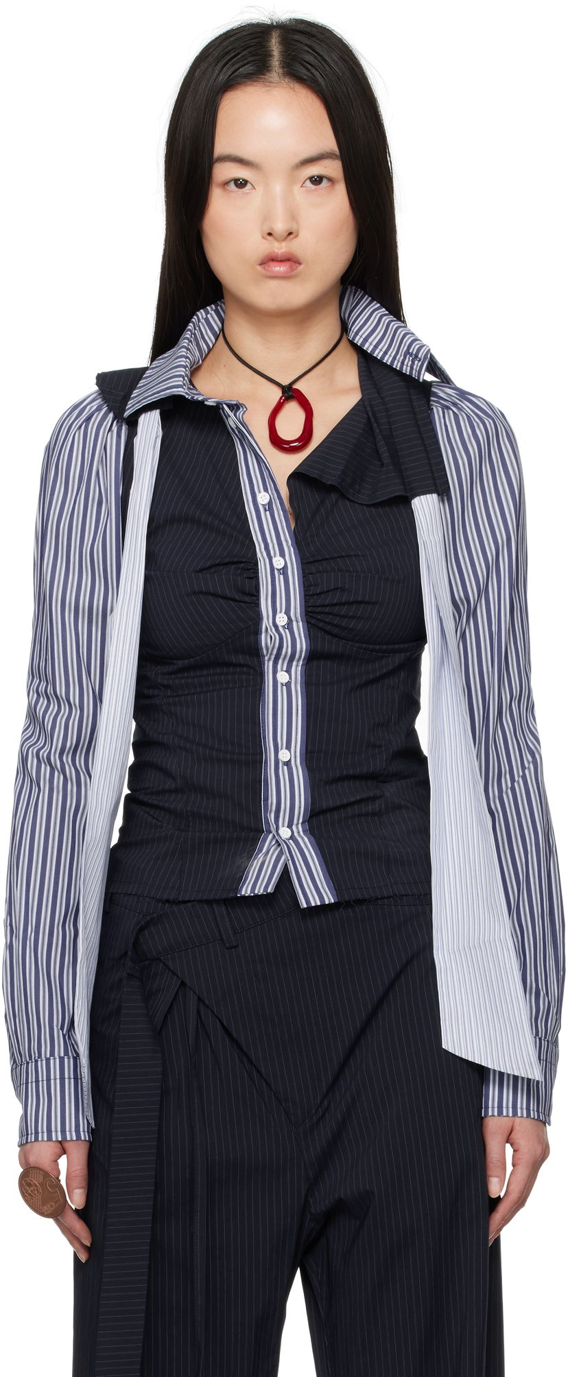 Paita Ottolinger Ottolinger Deconstructed Lavallière Shirt Tummansininen | 11140021102
