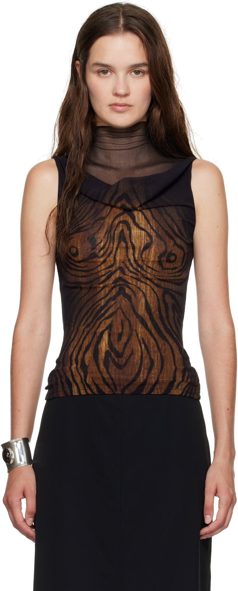 Tankkitoppi Jean Paul Gaultier Jean Paul Gaultier Double Layered Wood Print Tank Top Ruskea | 25/03-W-TO315-M002P-0060