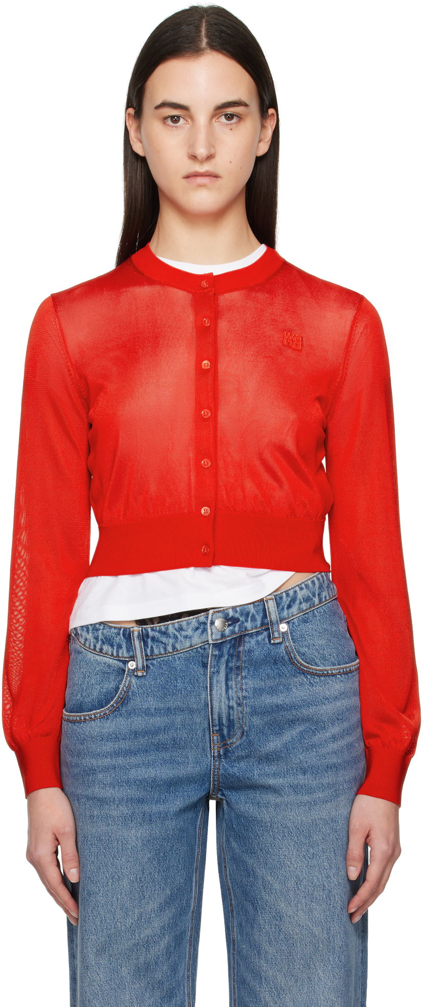 Villapaita Alexander Wang Alexanderwang.t Embroidered Cropped Cardigan Sininen | 4KC1253070