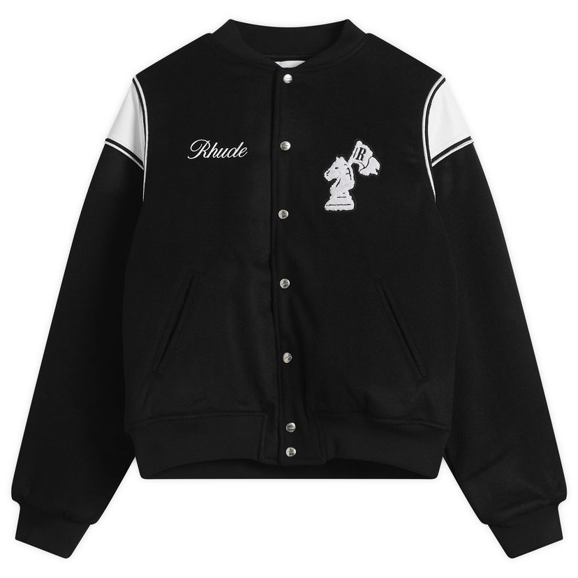 Bomber-takki Rhude Regista Varsity Bomber Jacket with Embroidered Chess Knight, Size Large Musta | RHFW25JA01841-3186