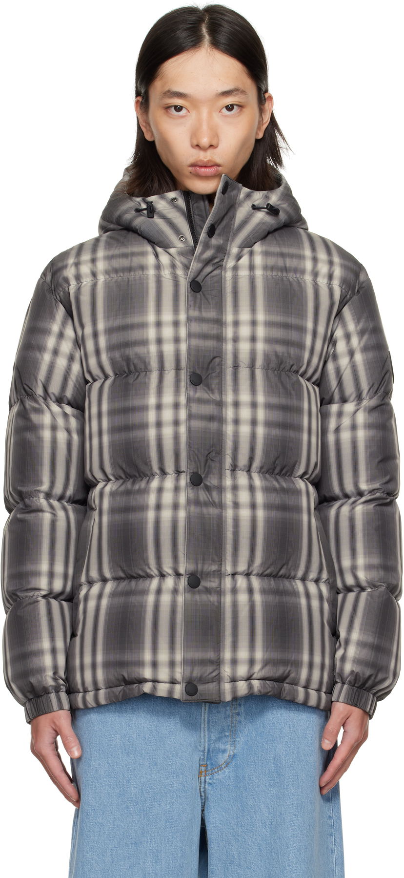 Puffer takki Burberry Burberry Ombré Check Hooded Down Jacket Harmaa | 8113811