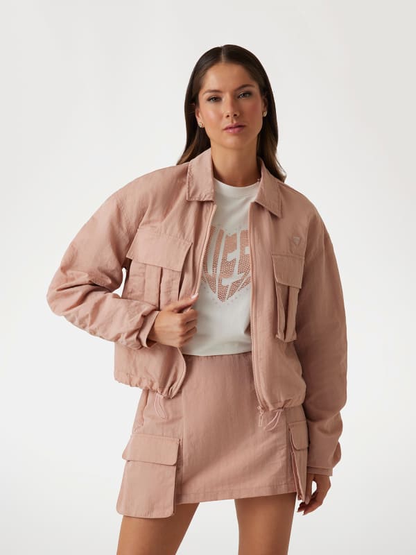 Tuulitakki GUESS Guess Cropped Windbreaker Jacket Vaaleanpunainen | V5RL03WGYB0, 0