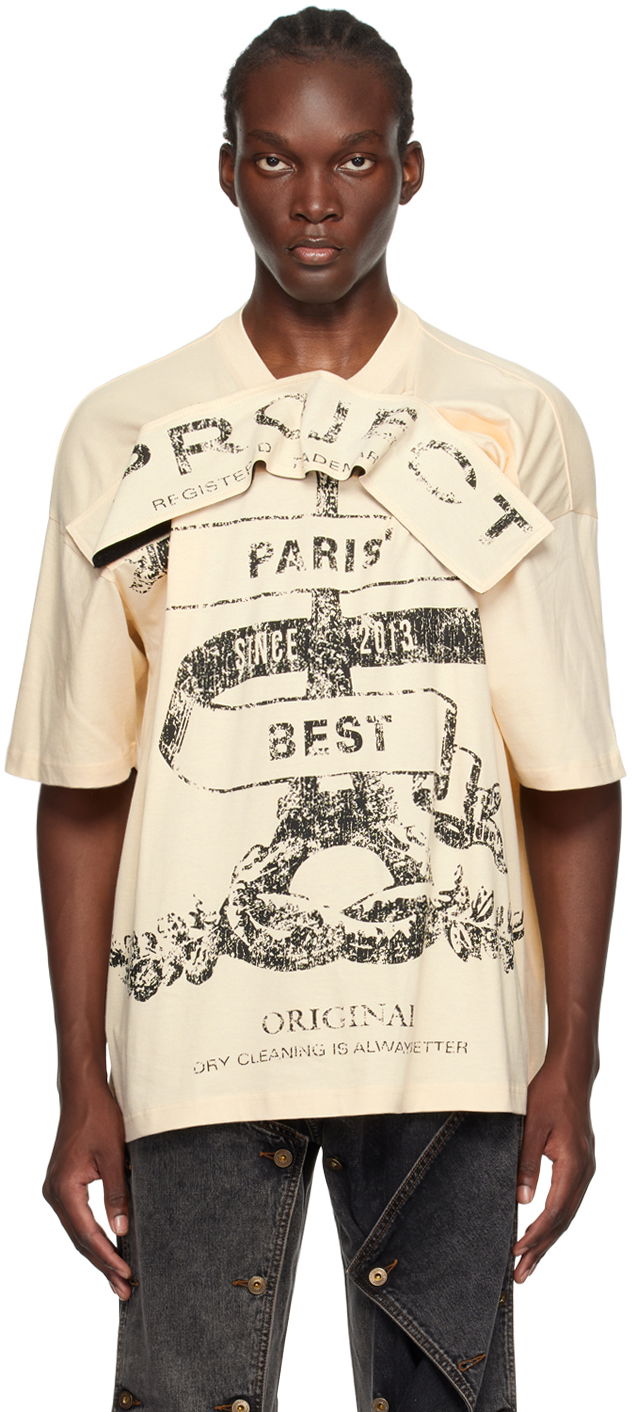 T-paita Y/PROJECT Velcro 'Paris' Best' T-Shirt Beige | 204TS017
