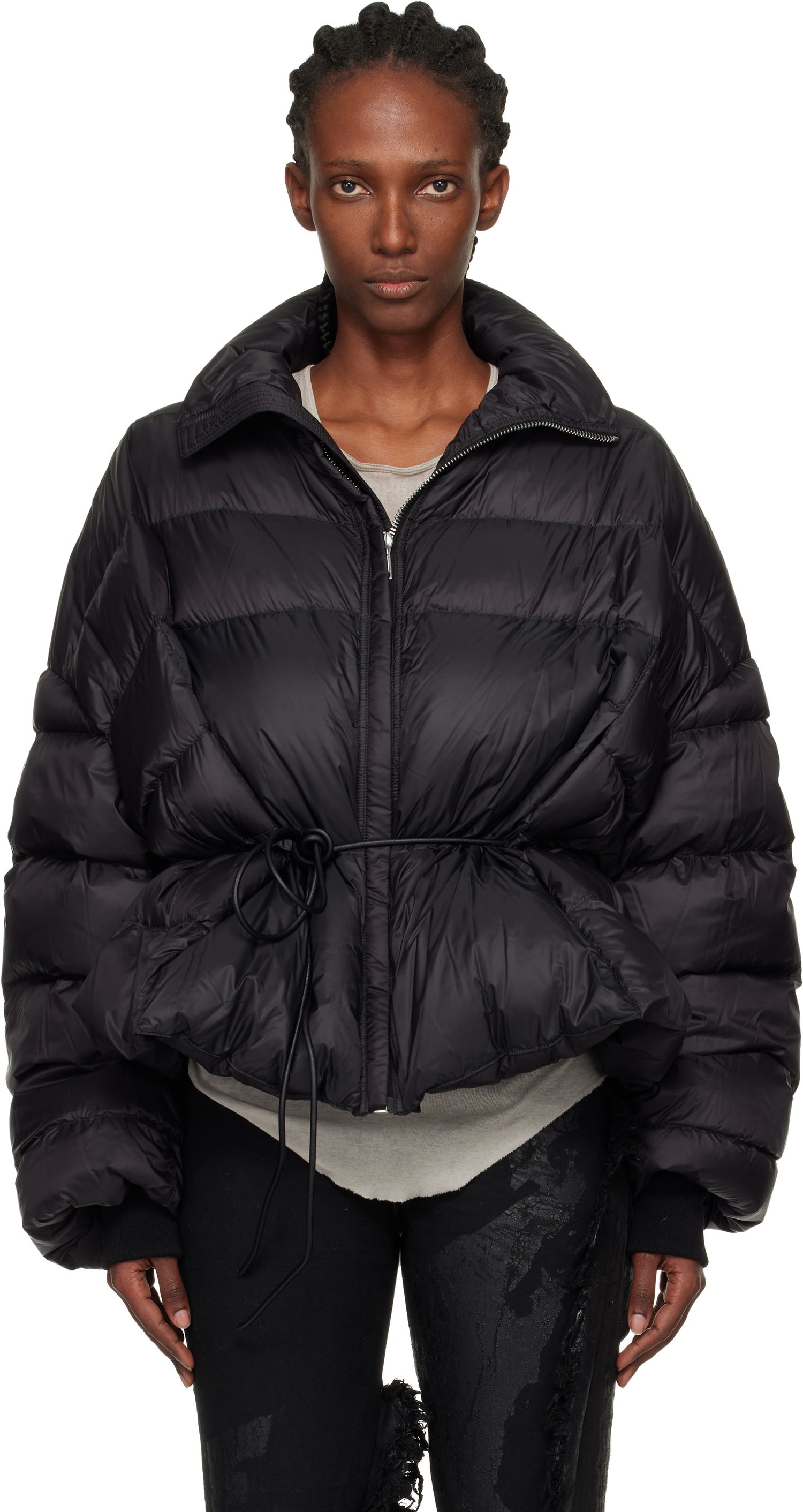 Puffer takki Rick Owens Concordians Sail Down Puffer Jacket with Drawstring Waist Musta | RP02E4769 NPD1, 0