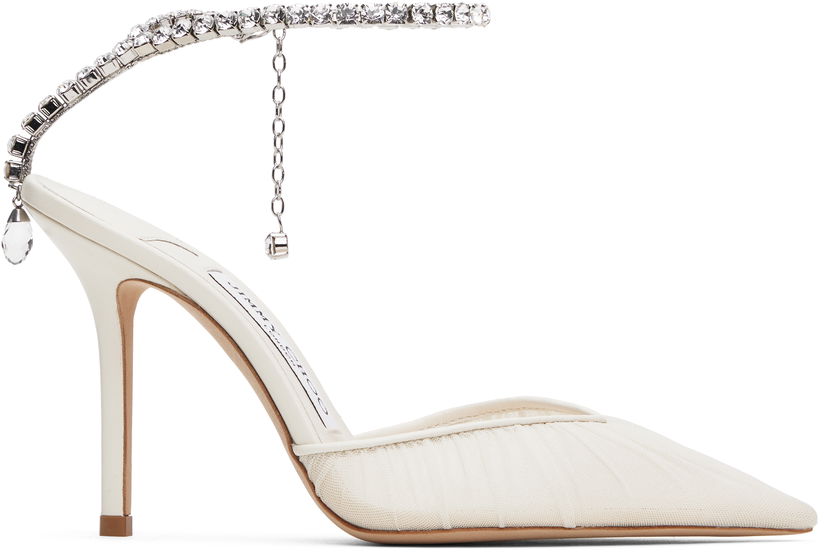 Tennarit ja kengät Jimmy Choo Jimmy Choo Saeda 100 Crystal Embellished Mesh Heels Valkoinen | SAEDA 100