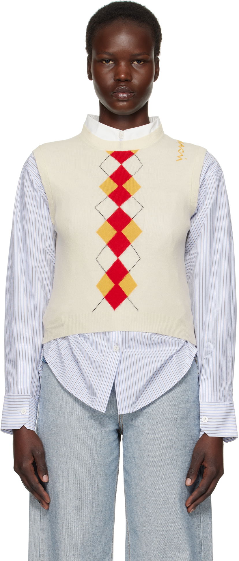 Villapaita Marni Marni Argyle Knit Vest Valkoinen | GCMD0591Q0 UFH546