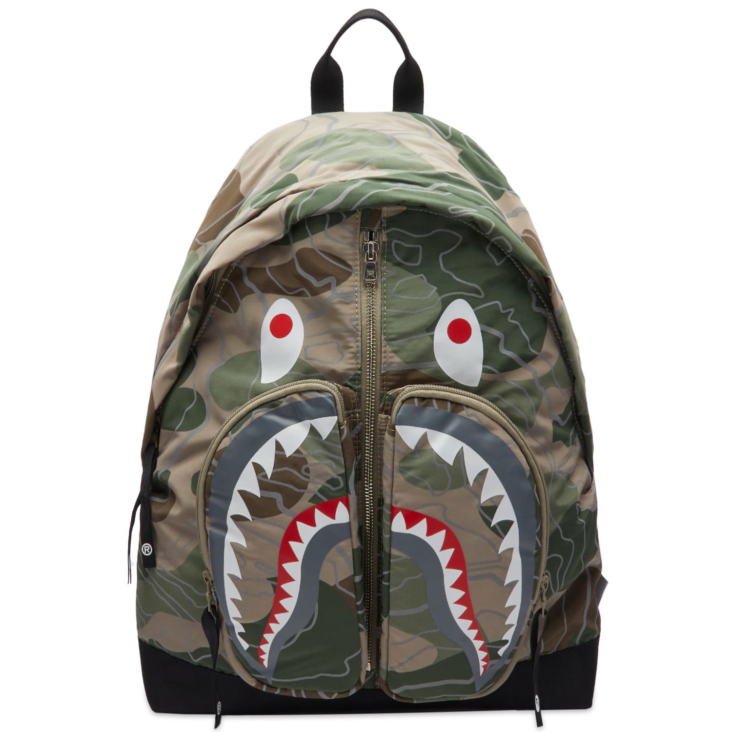 Reppu BAPE Layered Line Camo Shark Day Backpack Vihreä | 001BAJ801002M-BGE, 0