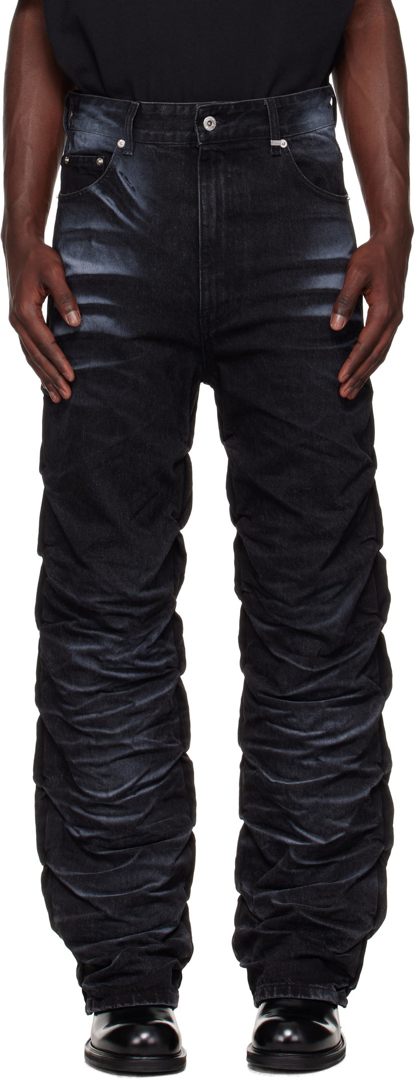 Jeans We11done We11done Textured Fold Jeans Musta | WD-DP2-25-356-M-BK