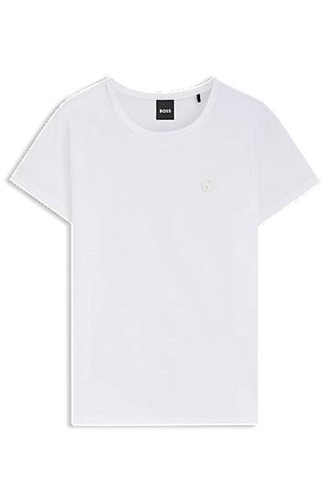 T-paita BOSS BOSS Slim-Fit Mercerized Cotton Tee with Double B Monogram Valkoinen | 50545671, 1