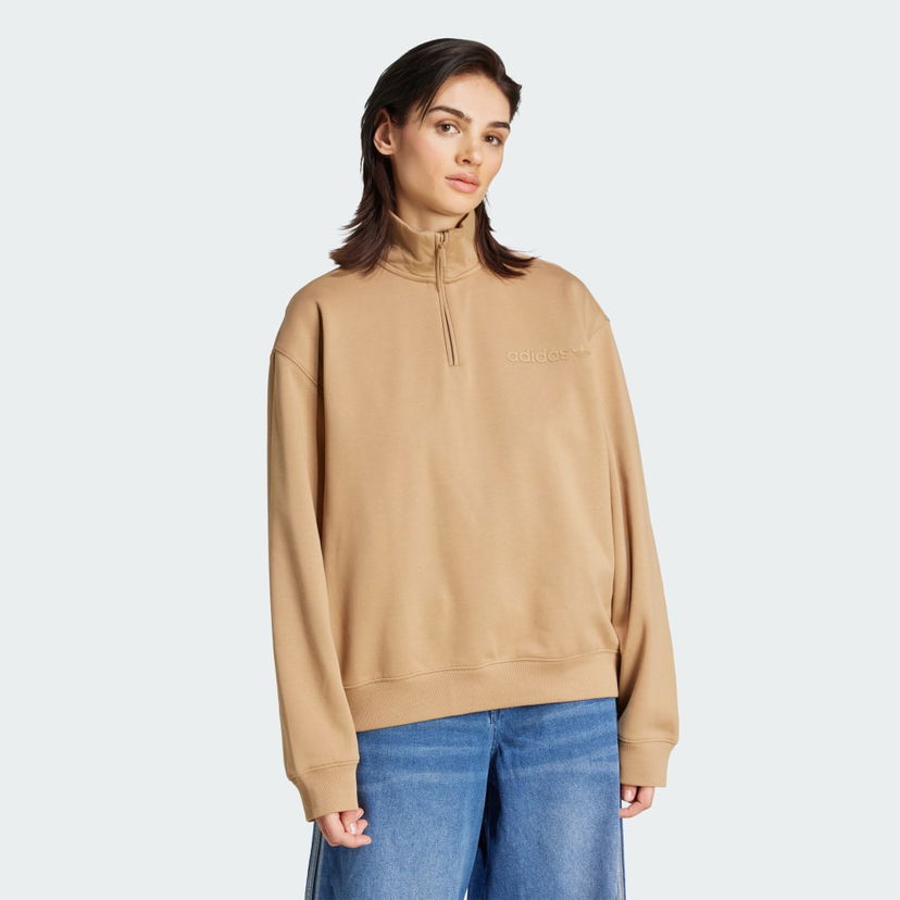 Huppari adidas Performance Essentials Linear Quarter-Zip Oversized Sweatshirt Beige | JW1024