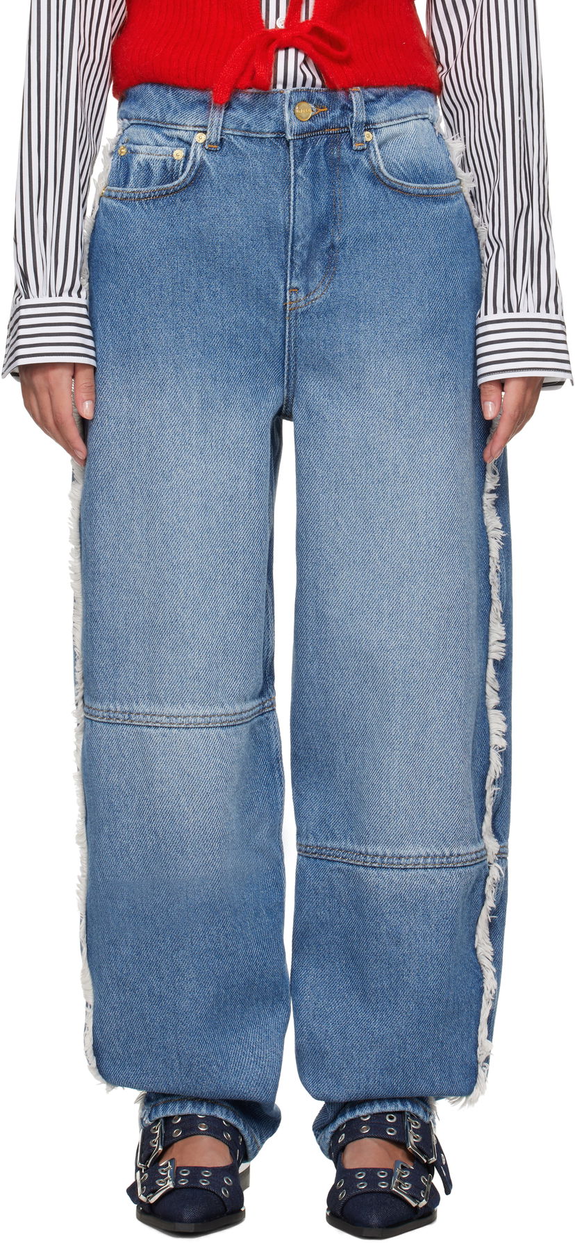 Jeans GANNI Ganni Stary Frayed Wide-Leg Jeans Sininen | J1602