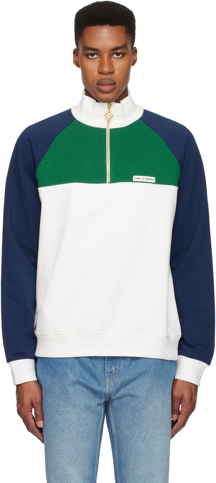 Huppari Casablanca Quarter Zip Colorblock Sweatshirt Valkoinen | MF24-JTP-288-01