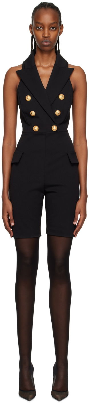 Haalari Balmain Black Pointed Lapel Jumpsuit Musta | AF1PT040CC77