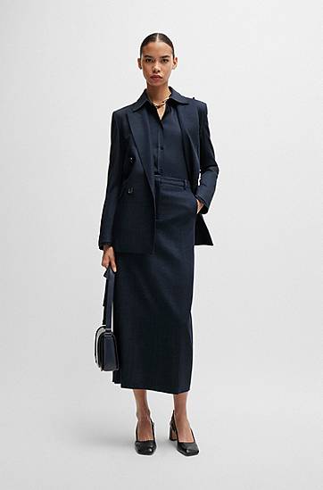 Paita BOSS Regular-Fit Denim-Effect Twill Blouse Tummansininen | 50518443, 1