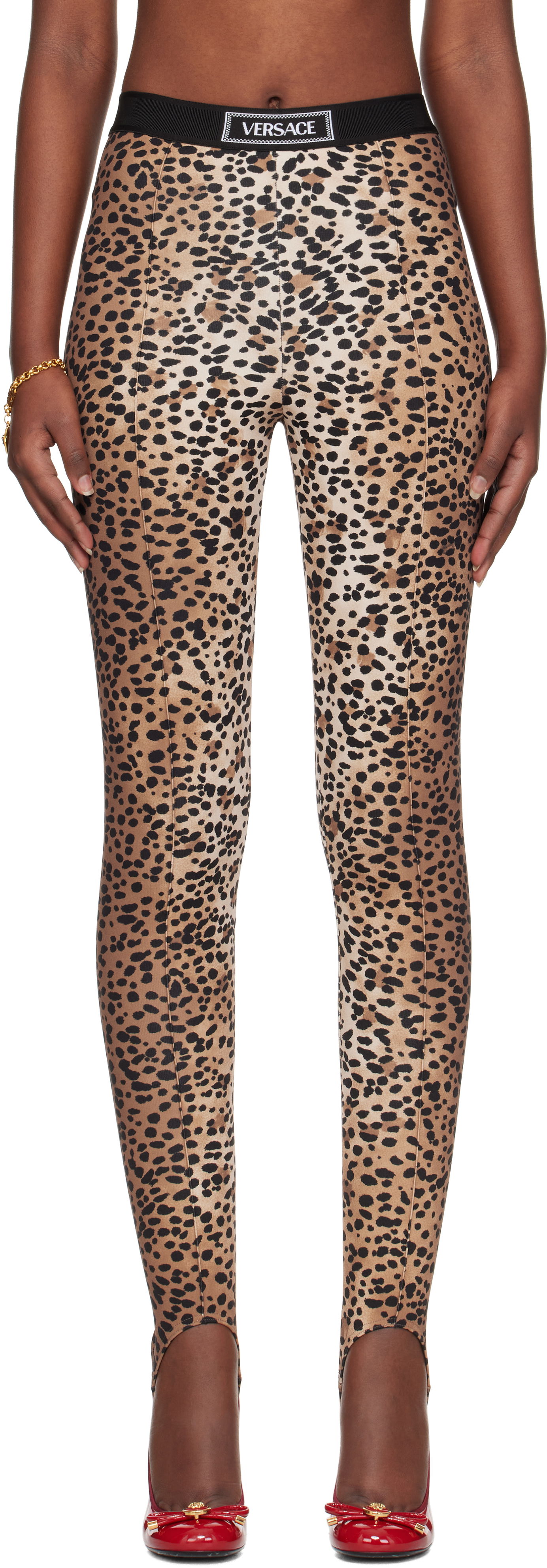 Leggingsit Versace Versace Leopard Print Stirrup Leggings Ruskea | 1015879_1A13676_5N540, 0
