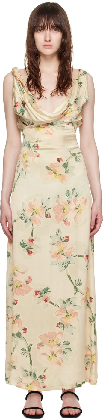 Mekko TOTEME TOTEME Women's Floral Print Twist Maxi Dress Beige | 243-WRD1924-FB0220