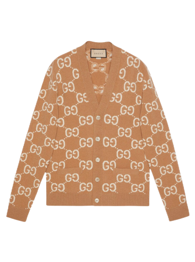 Villapaita Gucci GG Wool Jacquard V-Neck Cardigan Beige | 694758 XKCC5 2296
