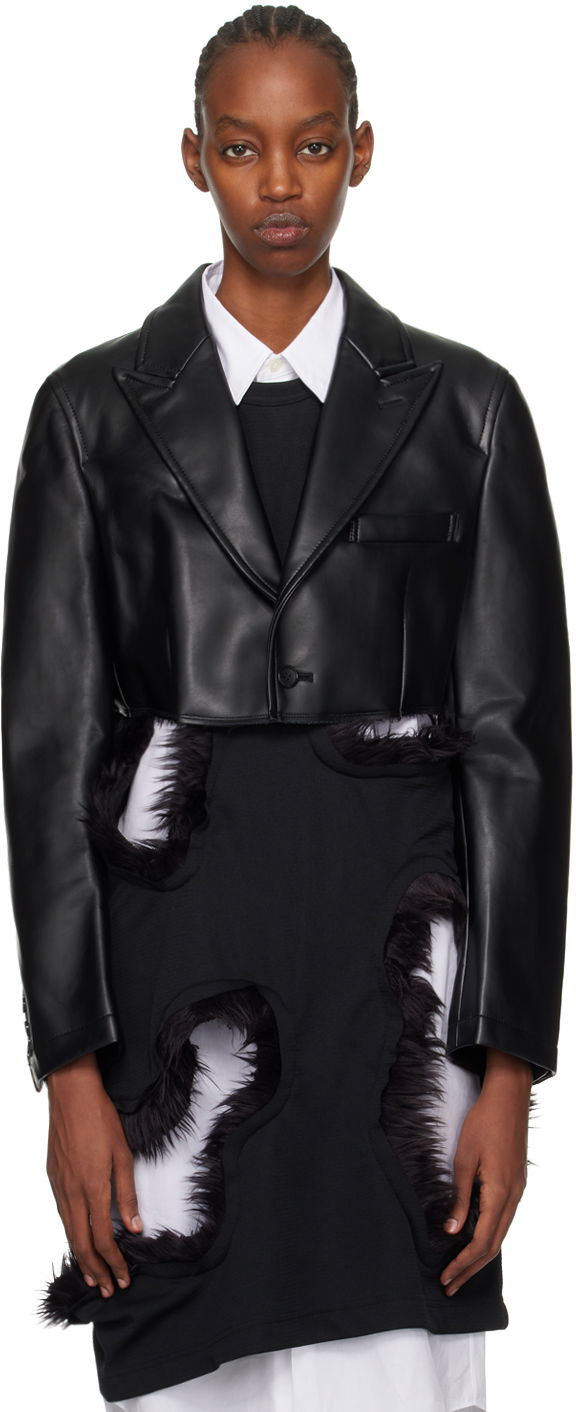 Takki Comme des Garçons Faux-Leather Padded Cropped Jacket Musta | PL-J055-051