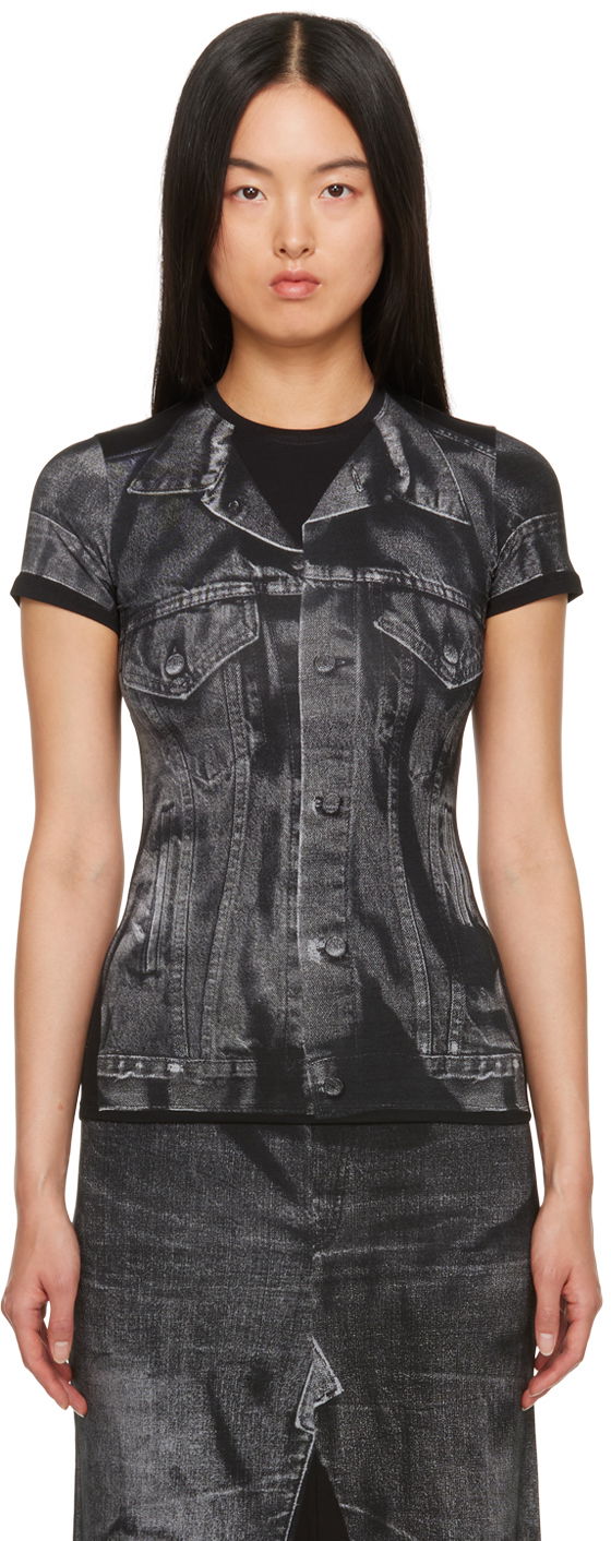 T-paita Jean Paul Gaultier Trompe L'œil Print Fitted T-Shirt Musta | 23/15-U-TS063-J530-0002