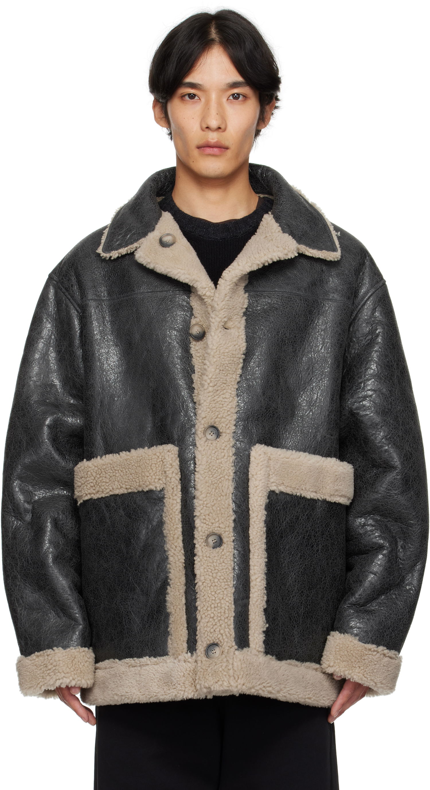 Takki Maison Margiela MM6 Maison Margiela Crackled Reversible Shearling Jacket Musta | SH0AM0063 M07010, 0