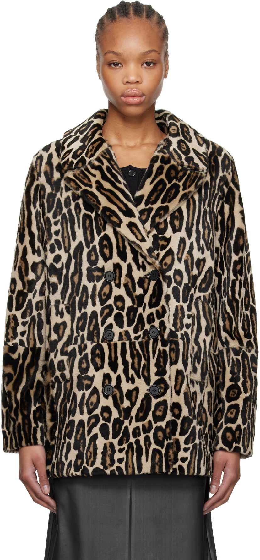 Takit RE/DONE Re/Done Leopard Print Shearling Peacoat Beige | 817-06WLEOPCT