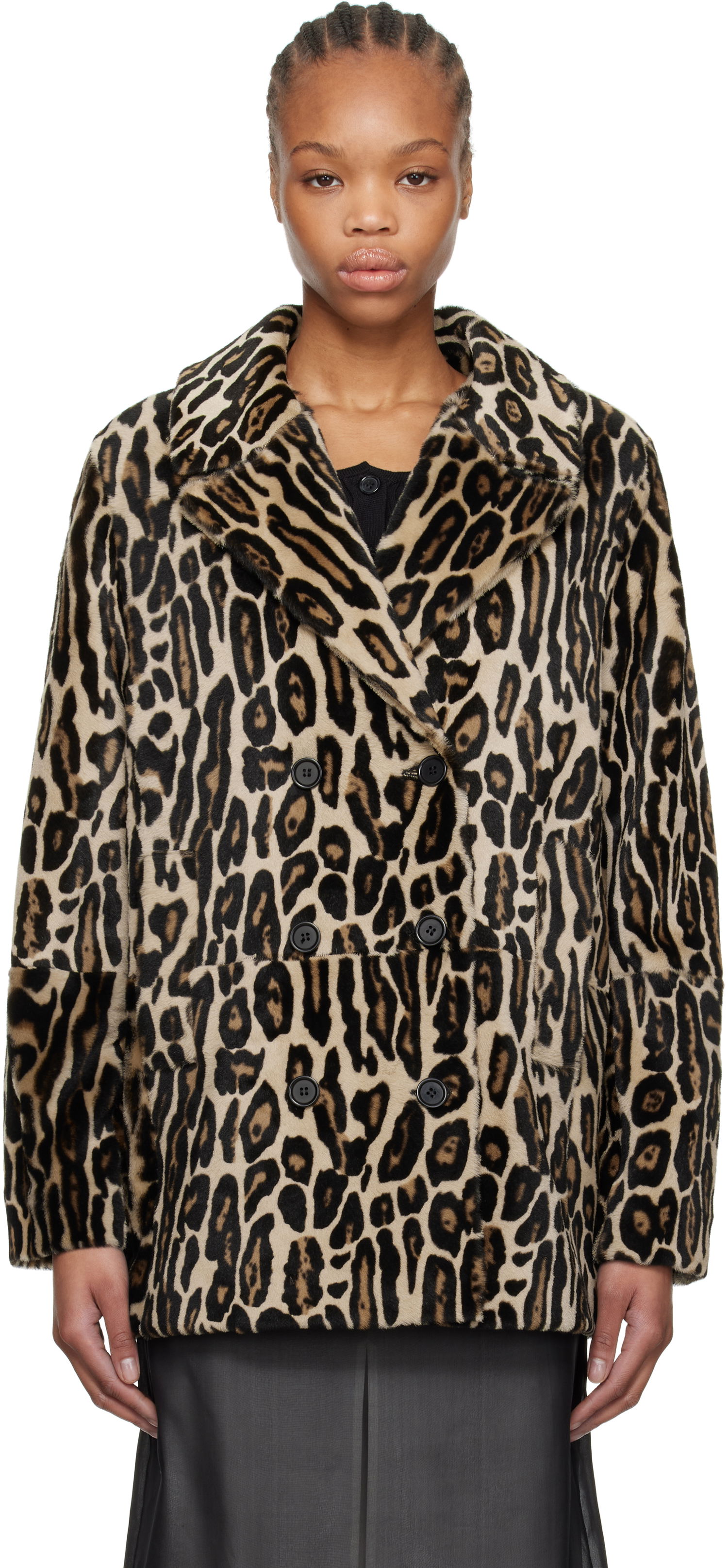 Takit RE/DONE Re/Done Leopard Print Shearling Peacoat Beige | 817-06WLEOPCT, 0