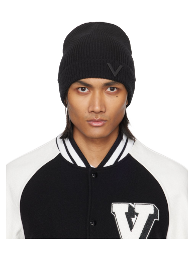 Pipo Valentino Garavani V Appliqué Beanie Musta | 4Y2HB02DWWV