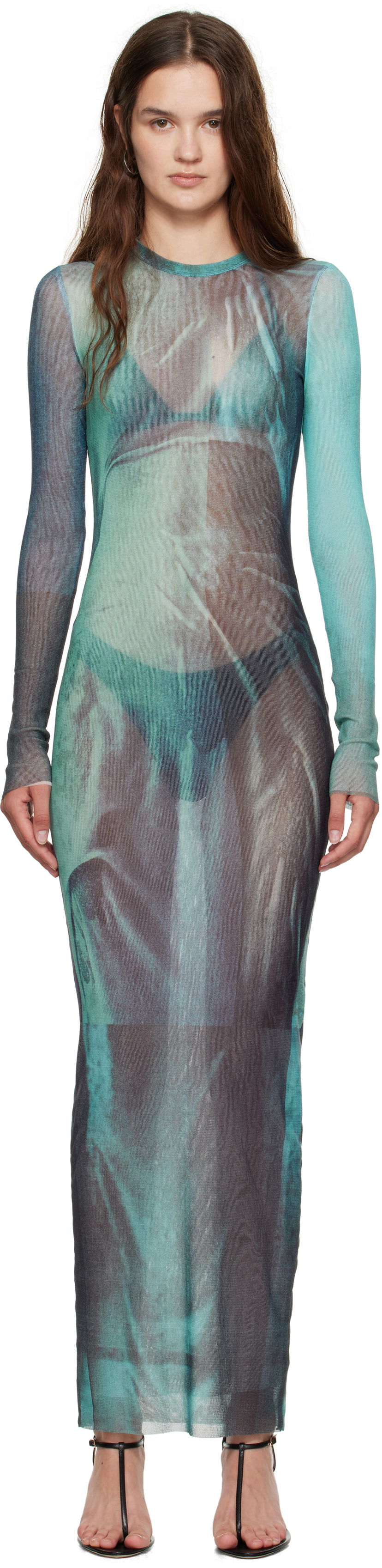 Mekko Jean Paul Gaultier Jean Paul Gaultier 'The Long Water' Mesh Maxi Dress Turkoosi | 25/03-W-DR027-M004P-5557