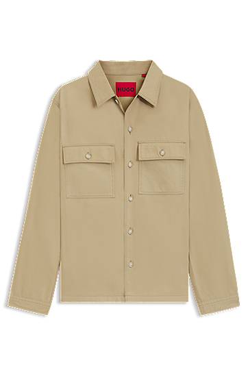 Paita BOSS Oversized-Fit Cotton Gabardine Shirt with Chest Pockets Beige | 50545383, 0