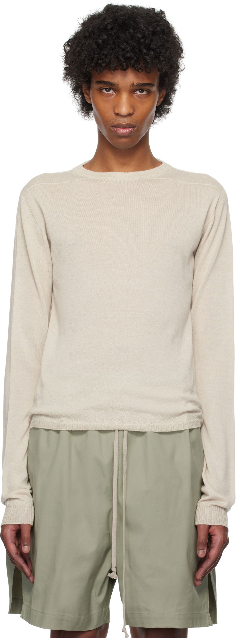 Villapaita Rick Owens Rick Owens Hollywood Cropped Level Biker Sweater Beige | RU01E5630 WS
