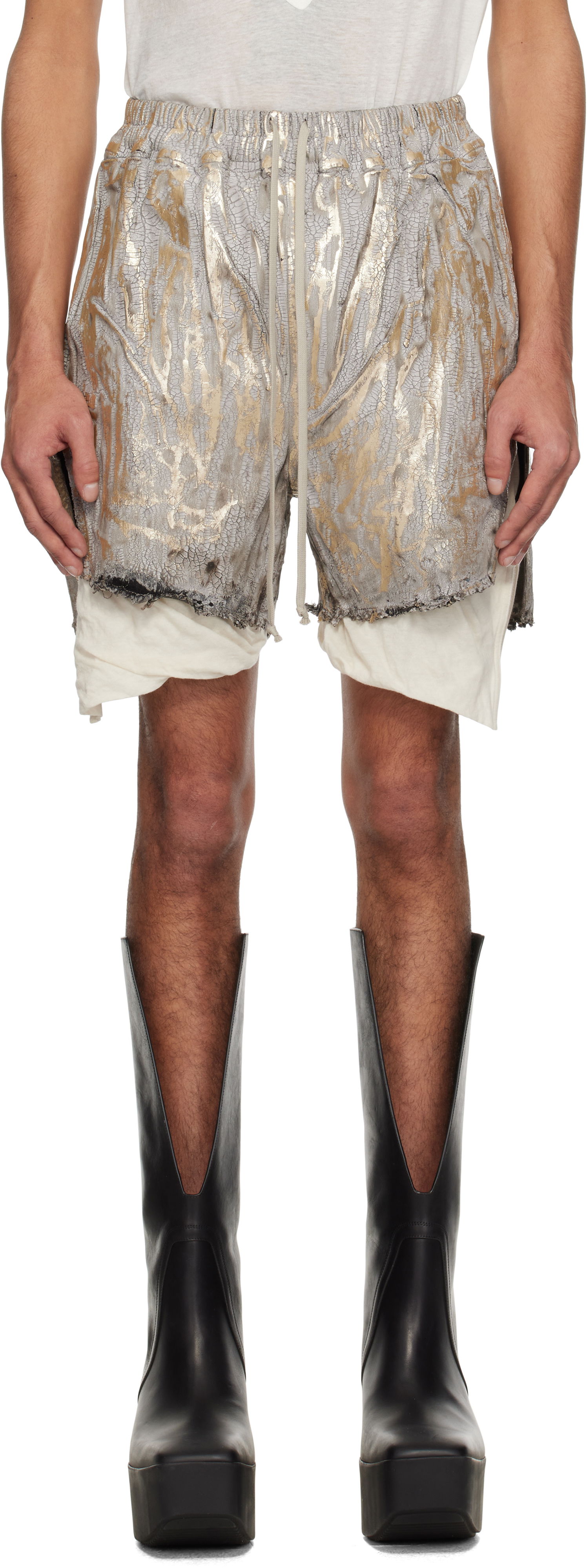 Shortsit Rick Owens Rick Owens Hollywood Boxers Cracked Metallic Drawstring Shorts Metallinen | RR01E5306 SGMC, 0