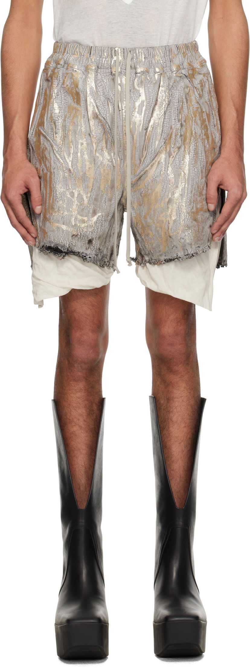 Shortsit Rick Owens Rick Owens Hollywood Boxers Cracked Metallic Drawstring Shorts Metallinen | RR01E5306 SGMC