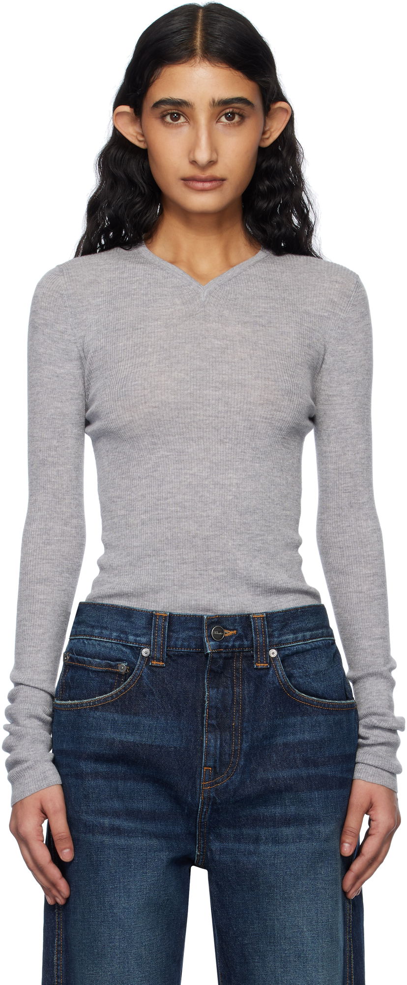 Villapaita Khaite KHAITE Tania Ribbed Knit Top Harmaa | 9699511