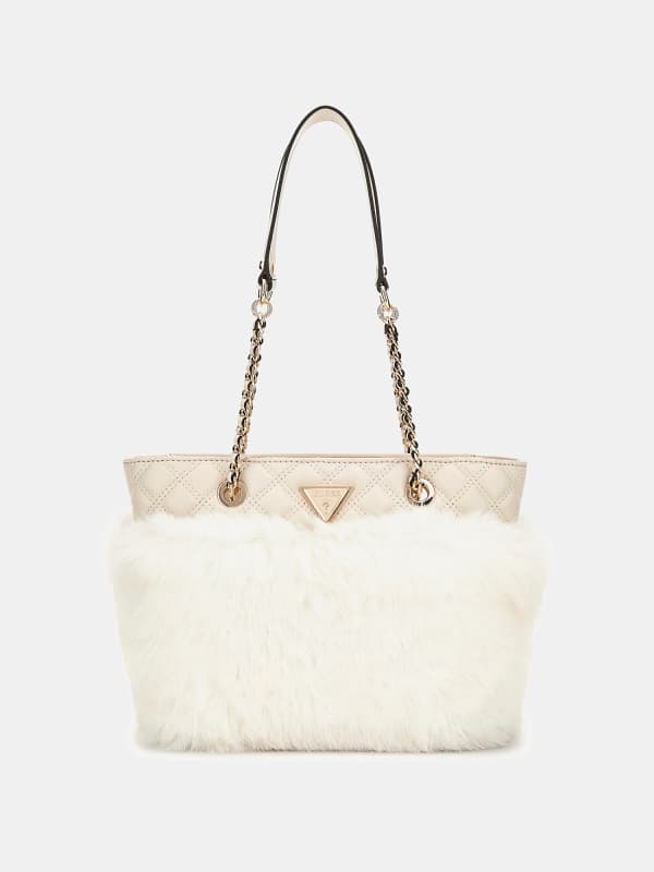 Kangaskassi GUESS Faux Fur Shopper Bag Beige | HWQF9352220