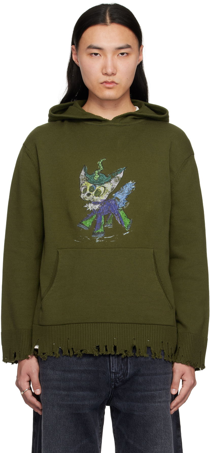 Huppari We11done We11done Grunge Monster Pony Knit Hoodie Vihreä | WD-KT0-25-659-U-KK