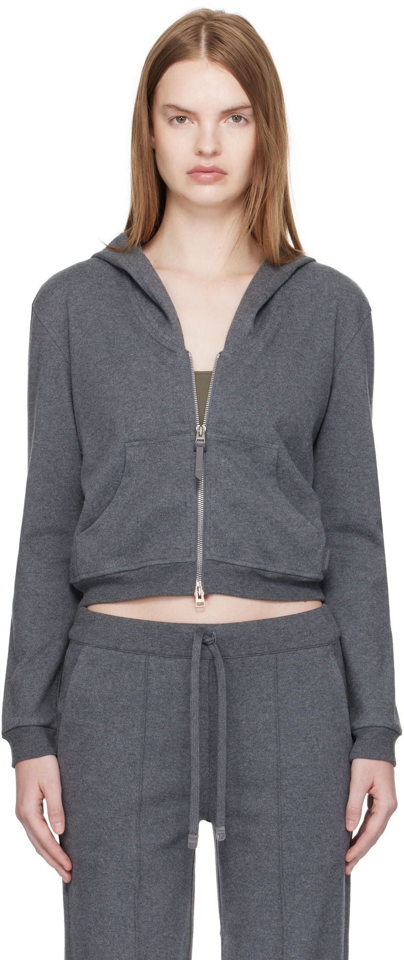 Huppari Tom Ford TOM FORD Peachy Hand Cotton Jersey Zip-Up Hoodie Harmaa | FLJ067-JEX173