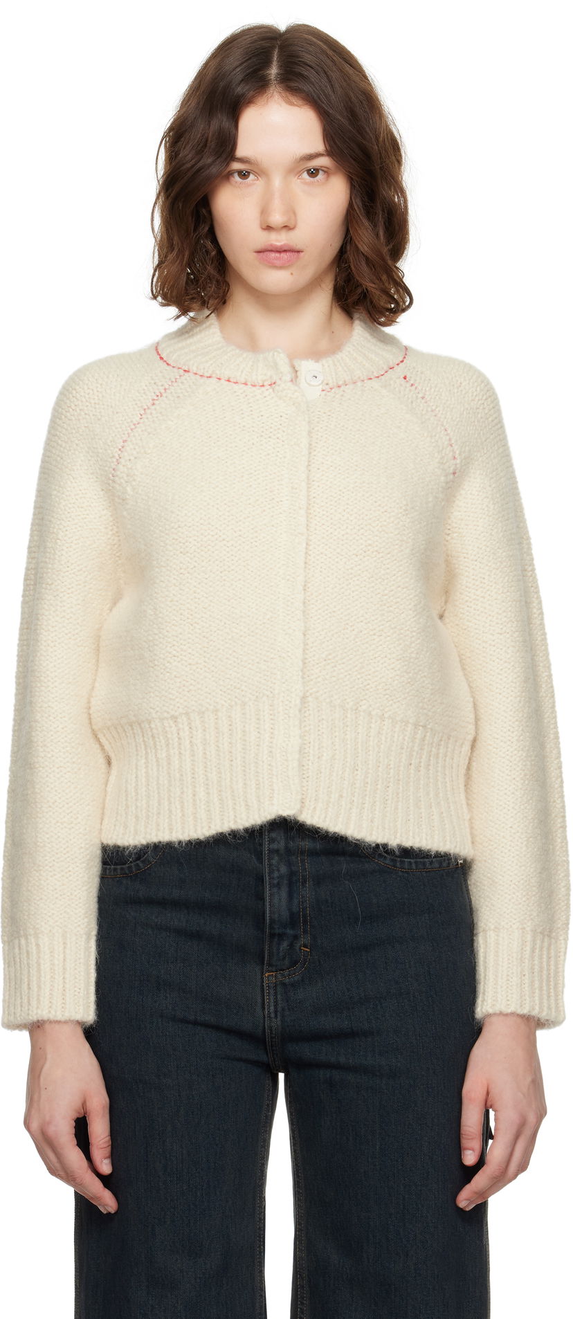 Villapaita Eckhaus Latta Eckhaus Latta Fisherman's Bomber Cardigan Valkoinen | 8264-EL-PF25-EG -