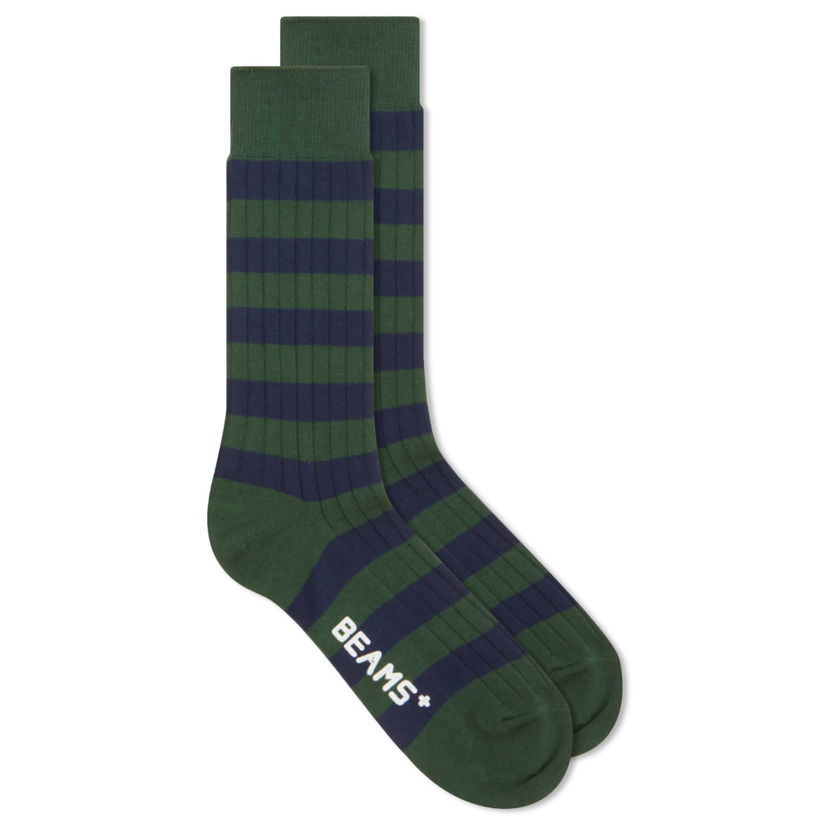 Sukat BEAMS Rib Stripe Socks Vihreä | 3843-0012-479-65