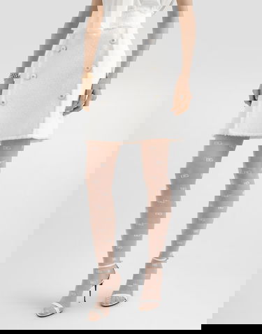 Hame Dolce & Gabbana Dolce & Gabbana Rachel Tweed Skirt with Frayed Edges and DG Buttons Valkoinen | F4C03THUMUAW3789, 3