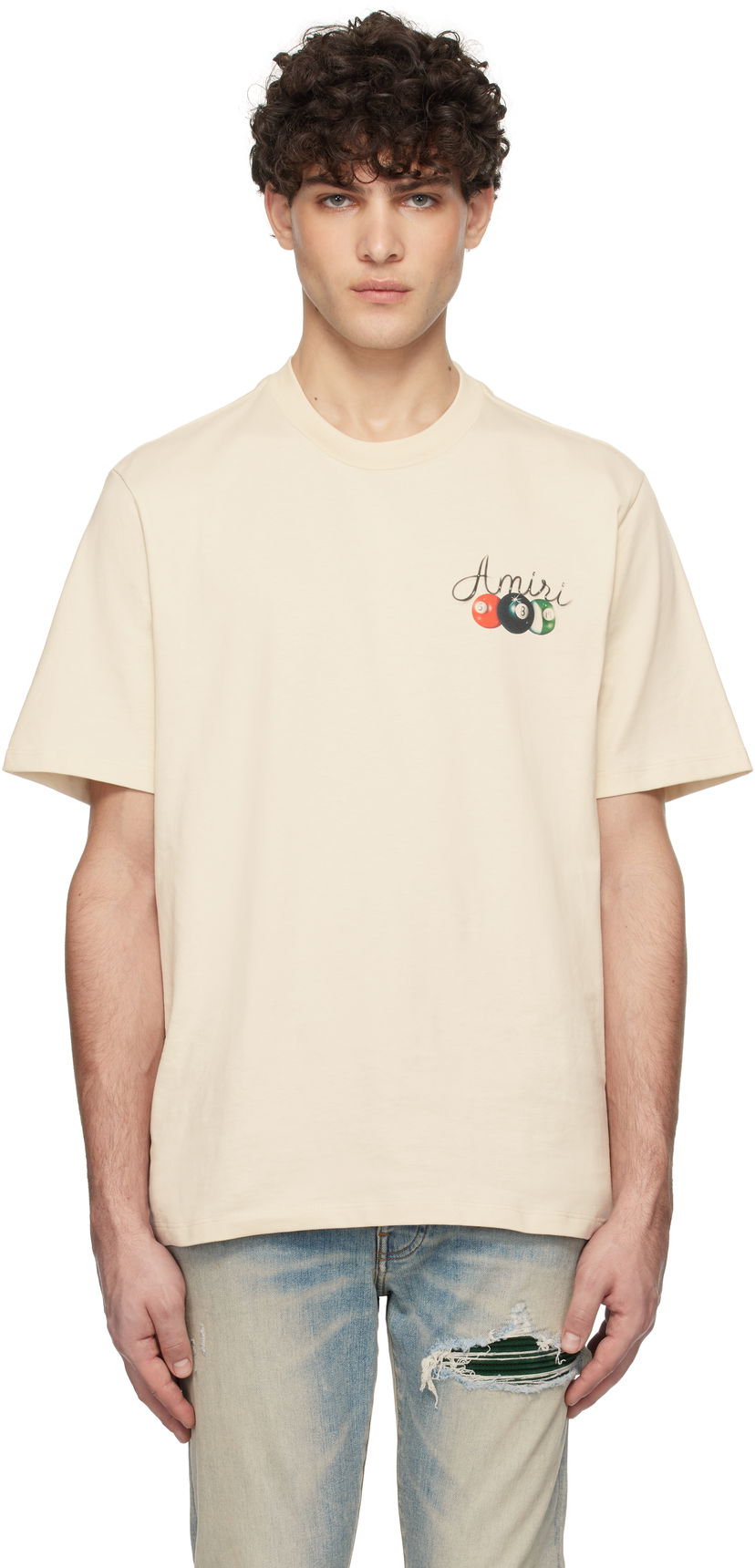T-paita AMIRI Pool Cue Graphic T-Shirt Beige | AMJYTE1135