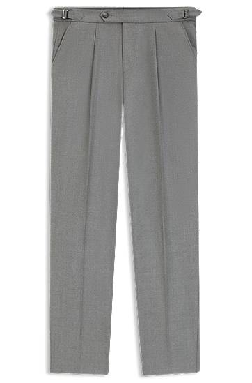 Housut BOSS Tapered-fit pleated trousers with side adjusters in melange virgin wool Harmaa | 50551829
