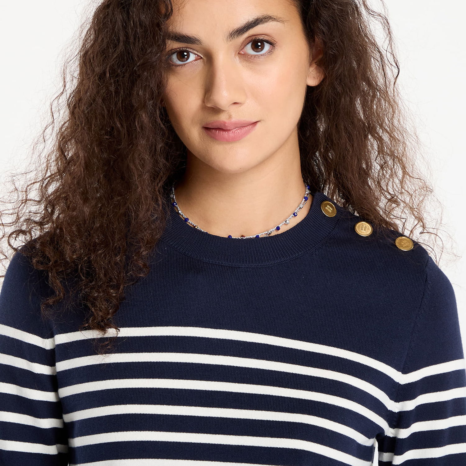 Villapaita Tommy Hilfiger Tommy Hilfiger Striped Crewneck Sweater with Gold Buttons Tummansininen | WW0WW47305-0FI, 1